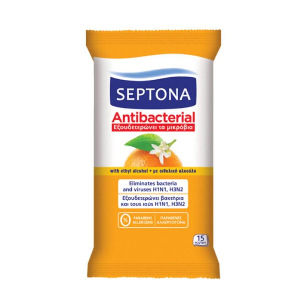 Servetele Umede Antibacteriene SEPTONA, 15 Buc/Set, Parfum de Portocale, Servetele Umede Septona, Servetele Antibacteriene Septona, Servetele Antibacteriene, Servetele Umede pentru Maini, Servetele Dezinfectante pentru Maini