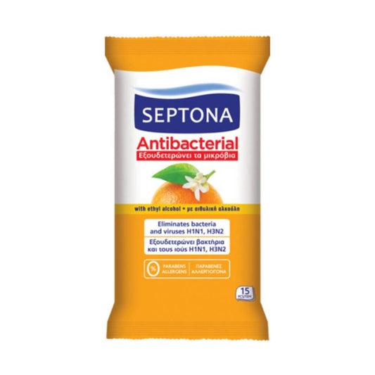 Servetele Umede Antibacteriene SEPTONA, 15 Buc/Set, Parfum de Portocale, Servetele Umede Septona, Servetele Antibacteriene Septona, Servetele Antibacteriene, Servetele Umede pentru Maini, Servetele Dezinfectante pentru Maini