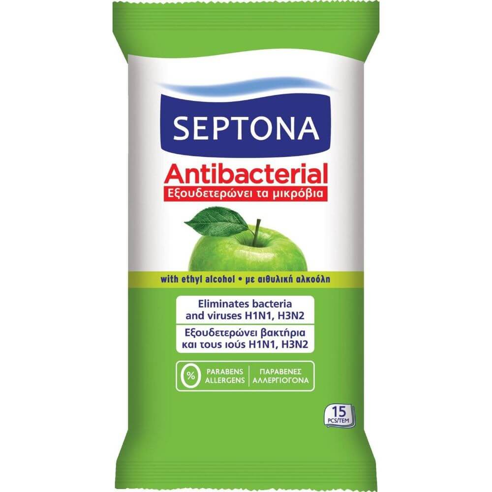 Servetele Umede Antibacteriene SEPTONA, 15 Buc/Set, Oferta 2+1 Pachete, Parfum de Mere Verzi, Servetele Umede Septona, Servetele Antibacteriene Septona, Servetele Antibacteriene, Servetele Umede pentru Maini, Servetele Dezinfectante pentru Maini