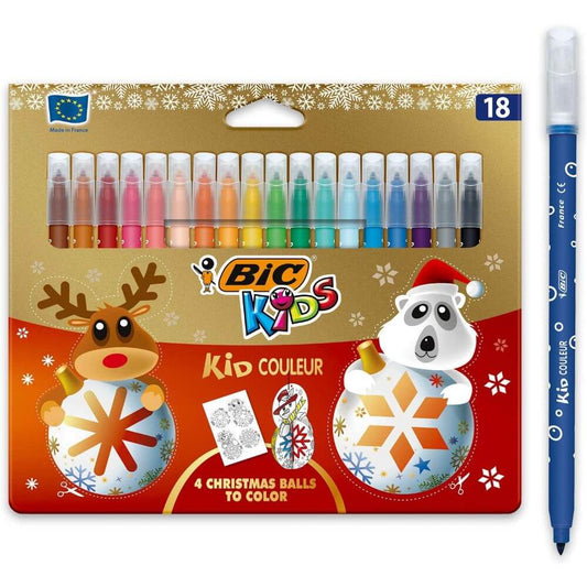 Set 18 Carioci Ultralavabile BIC Kid Couleur, Christmas Edition, Culori Asortate, Carioci BIC, Carioci Colorate, Carioci BIC Ultralavabile, Set Carioci Colorate, Set Carioci Ultralavabile, Carioci de Colorat, Marker Colorat, Markere Colorate