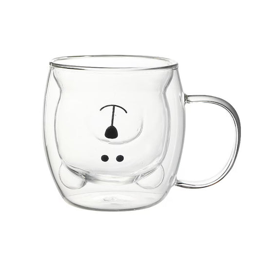 Cana Termorezistenta cu Perete Dublu din Sticla, Model Ursulet, Capacitate 250 ml, Transparent