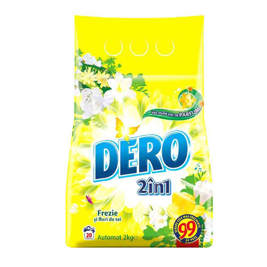 Detergent 2 in 1 Dero Automat, Frezie si Flori de Tei, 2 Kg