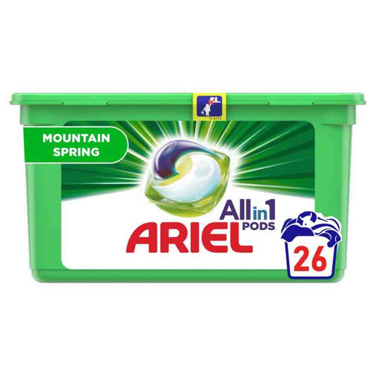 Detergent de Rufe Capsule Ariel All in One PODS Mountain Spring, 26 Spalari