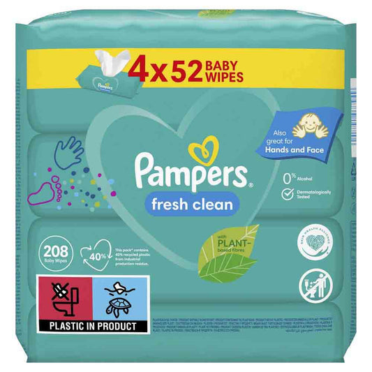 Set 4 Buc, Servetele Umede Pampers Fresh Clean, 4 Pachete x 52 Buc, 208 Buc