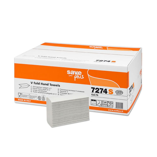 Rezerva prosoape pliate V, Celtex, Save Plus 7274S, 2 straturi, alb, 200 buc/pachet, 15 pachete/bax