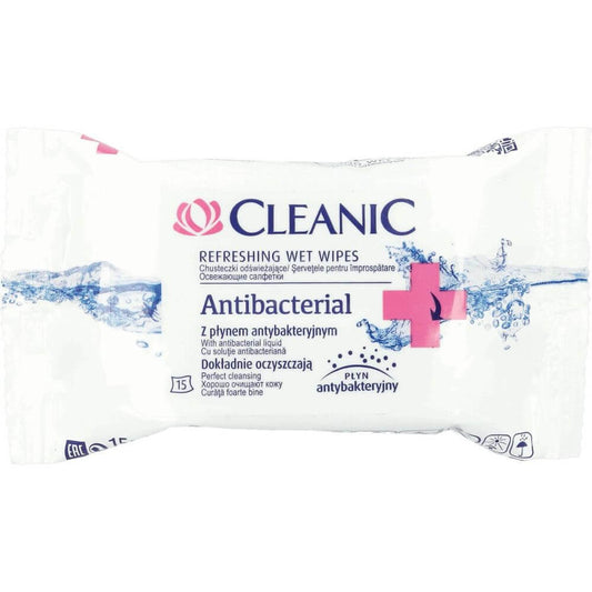 Servetele Umede Antibacteriene CLEANIC, 15 Buc/Set, Servetele Umede, Servetele Delicate, Servetele Antibacteriene, Servetele Dezinfectante, Servetele de Buzunar, Servetele Maini
