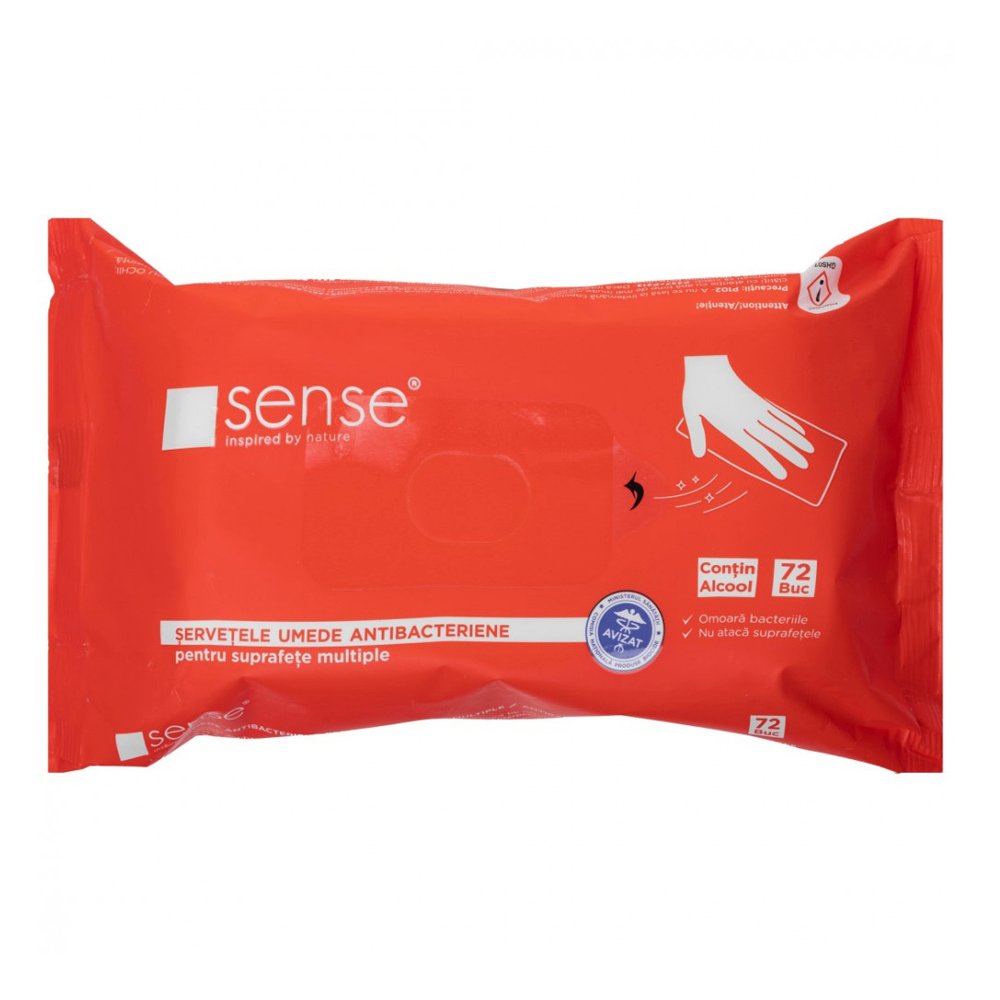 Servetele umede dezinfectante pentru suprafete, Sense, 72 bucati/pachet