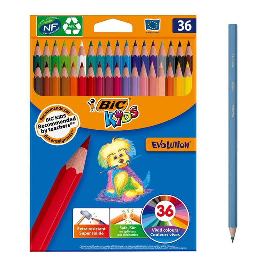 Creioane Colorate BIC Evolution, 36 Buc/Set, Culori Asortate, Crioane Colorate, Set 36 Creioane Colorate BIC Evolution, Creion Colorat BIC,  Set Creioane de Colorat, Creioane Colorate pentru Scoala