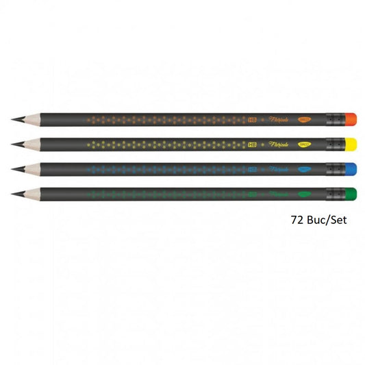 Set 72 Creioane Grafit DACO Floricele, Mina HB, Corp Triunghiular de Lemn cu Radiera, Creioane Desen HB, Creioane Grafit HB, Creion HB, Set Creioane Grafit cu Radiera, Creion HB Grafit, Creioane pentru Schite si Grafica, Creioane Desen Tehnic