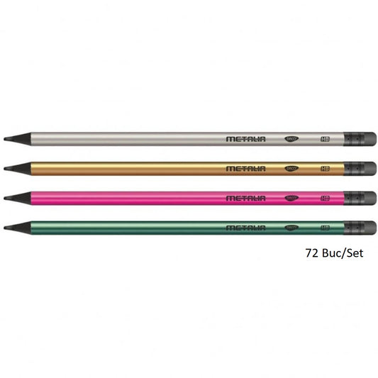Set 72 Creioane Grafit DACO Metalia, Mina HB, Corp Rotund de Lemn cu Radiera, Creioane Desen HB, Set Creioane Grafit HB, Creion HB, Set Creioane Grafit cu Radiera, Creion HB Grafit, Creioane pentru Schite si Grafica, Creioane Desen Tehnic