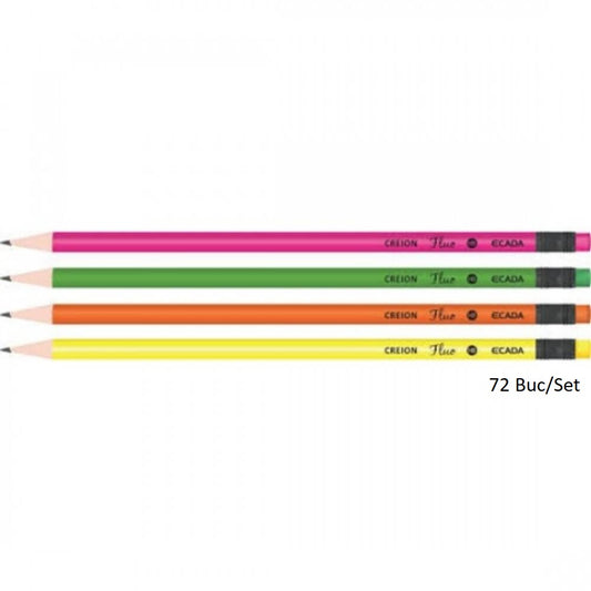 Set 72 Creioane Grafit ECADA Fluo, Mina HB, Corp Rotund de Lemn cu Radiera, Creioane Desen HB, Creioane Grafit HB, Creion HB, Set Creioane Grafit cu Radiera, Creion HB Grafit, Creioane pentru Schite si Grafica, Creioane Desen Tehnic
