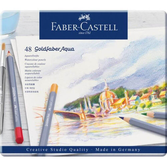 Set 48 Creioane Colorate Acuarela Faber-Castell Goldfaber Aqua, Diverse Culori, Creioane Acuarela Faber Castell Goldfaber Aqua, Creioane Colorate, Creioane Set, Set Creioane Colorate, Creion Colorat, Creioane Scoala, Creioane Acuarela pentru Desen