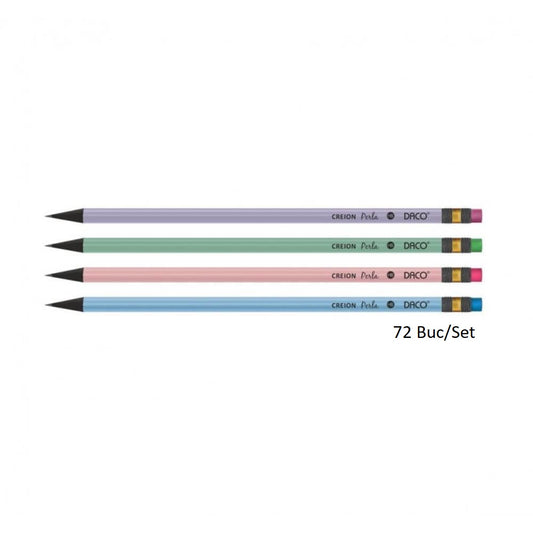 Set 72 Creioane Grafit DACO Perla, Mina HB, Corp Rotund de Lemn Negru cu Radiera, Set Creioane Grafit din Lemn Negru, Creion de Lemn Negru HB, Set Creioane Grafit cu Radiera, Creion HB Grafit, Creioane pentru Schite si Grafica, Creioane Desen Tehnic