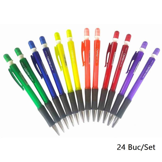 Set 24 Creioane Mecanice AIHAO, 0.7 mm, Corp de Plastic cu Radiera, Creioane Mecanice 0.7 mm, Creioane Mecanice cu Mecanism, Creioane Mecanice pentru Desen, Set Creioane Mecanice, Creion Mecanic, Creioane pentru Schite si Grafica, Creioane Desen Tehnic