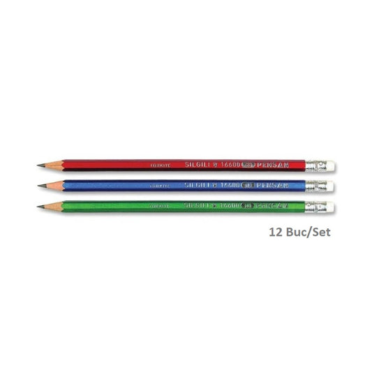 Set 12 Creioane Grafit PENSAN Coral, Mina HB, Corp de Lemn si Radiera, Creioane Desen HB, Creioane Grafit HB cu Radiera, Creioane Lemn HB PENSAN, Set Creioane Grafit cu Radiera, Creion HB Grafit, Creioane pentru Schite si Grafica, Creioane Desen Tehnic