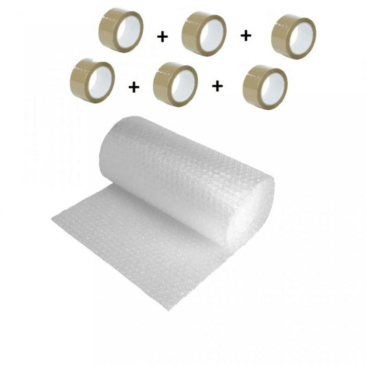 Pachet Folie cu Bule, Dimensiune 60cm x 100m, 60g/mÂ² + 6 Role Scotch in 2 Straturi