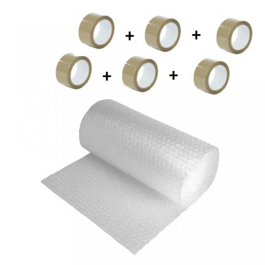 Pachet Folie cu Bule, Dimensiune 60cm x 100m, 90 g/mÂ² + 6 Role Scotch in 3 Straturi