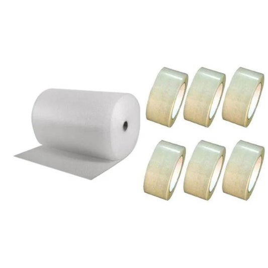 Pachet Folie cu Bule, Dimensiuni 100cm x 100m, 60 g/mÂ² + 6 Role Scotch in 2 Straturi