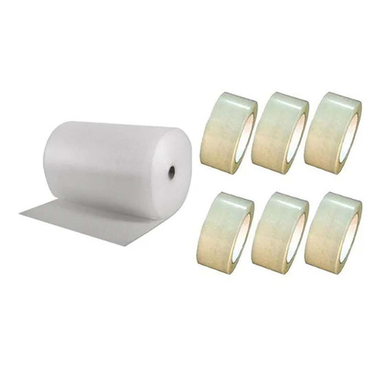 Pachet Folie cu Bule, Dimensiuni 100cm x 100m, 60g/mÂ² + 6 Role Scotch in 2 Straturi