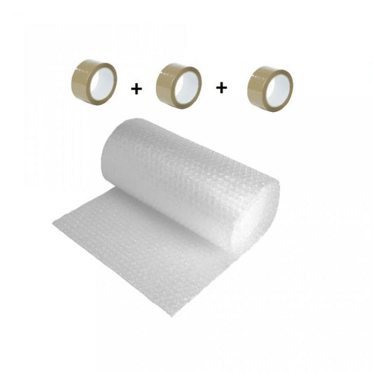 Pachet Folie cu Bule, Dimensiune 60cm x 100 m, 60g/mÂ² + 3 Role Scotch in 2 Straturi