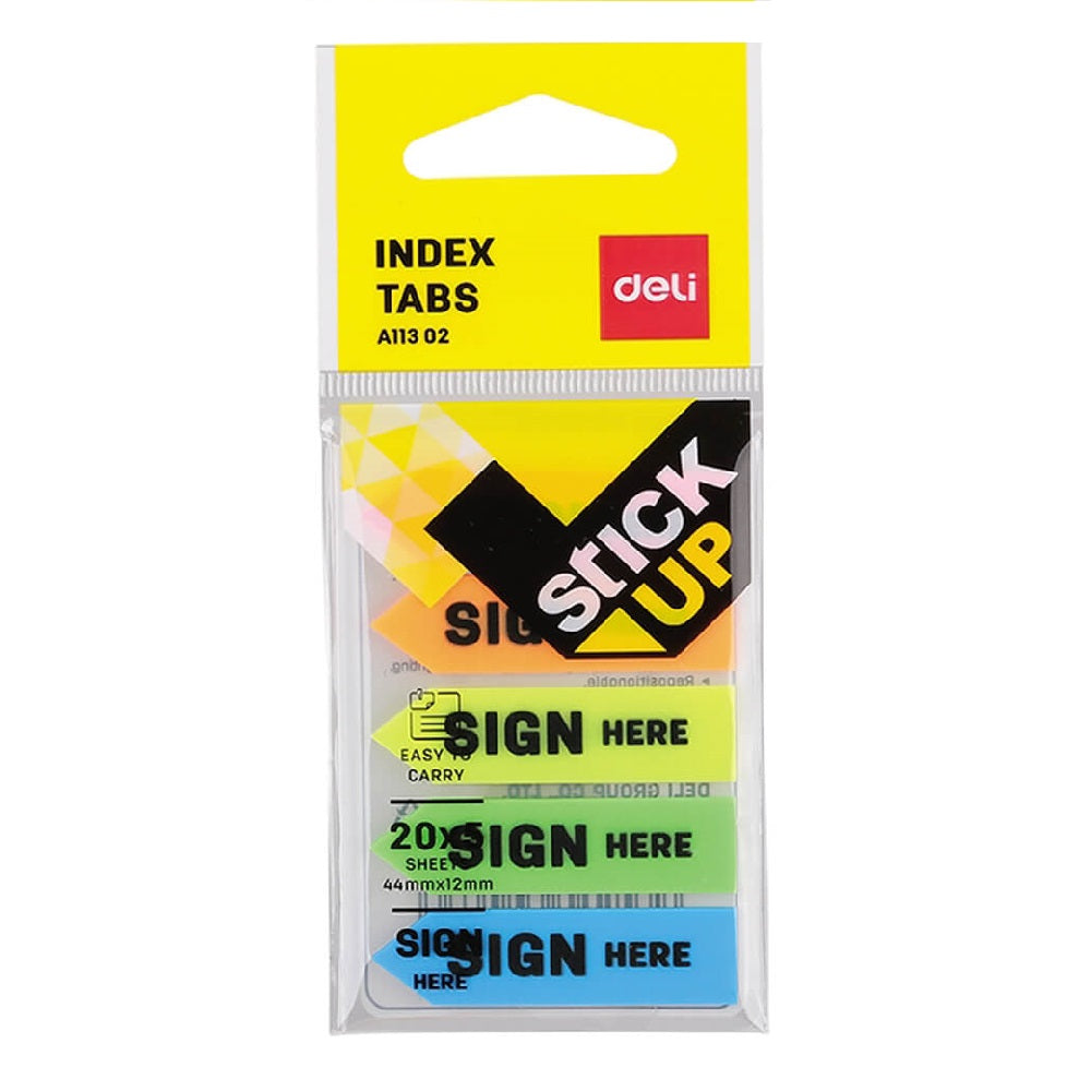 Index Adeziv Plastic, Deli Stick Up, Model â€œSemneaza Aiciâ€, 44x12 mm, 5 Culori, Indecsi Adezivi in 5 Culori, Indecsi Adezivi in 5 Culori cu Model, Index Plastic cu Adeziv, Evidentiatoare pentru Carti si Caiete, Sticky Note
