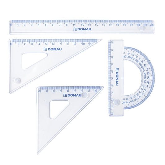 Set Geometrie Mic, Contine: Rigla 20cm, Raportor, Echer 10.5cm Si Echer 15cm, Donau -transparent