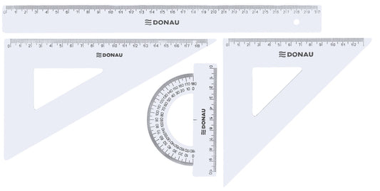 Set Geometrie Mare, Contine: Rigla 30cm, Raportor, Echer 13cm Si Echer 19cm, Donau - Transparent
