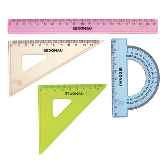 Set Geometrie Mic, Contine: Rigla 20cm, Raportor, Echer 10.5cm Si Echer 15cm, Donau - Culori Asortat