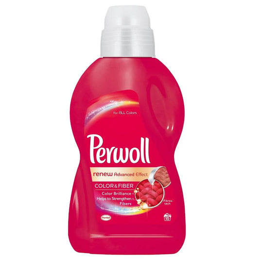 Detergent Lichid Rufe Color PERWOLL Color &amp; Fiber, 900 ml pentru 15 Spalari, Detergent Lichid pentru Haine Colorate, Solutii Curatare Haine Colorate, Detergent Rufe Lichid, Detergent Lichid Rufe Colorate