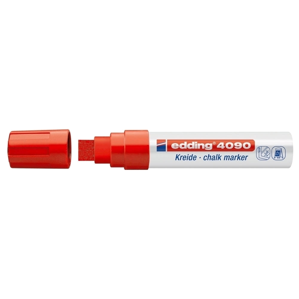 Marker pentru sticla Edding 4090, creta lichida pe baza de apa, varf retezat, 4-15 mm, rosu