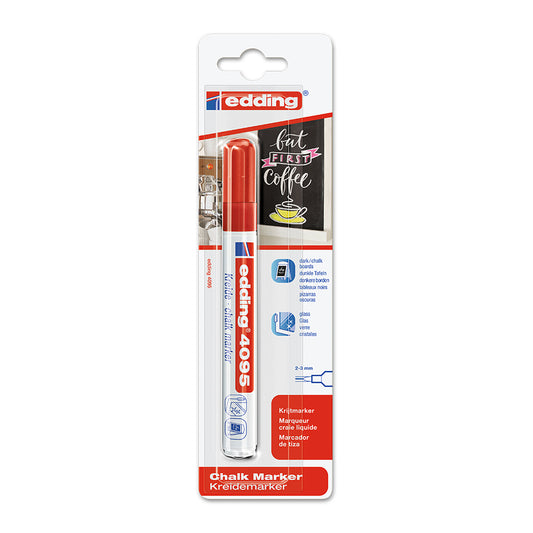Marker Edding 4095 cu creta lichida, varf 2-3 mm, rosu, blister