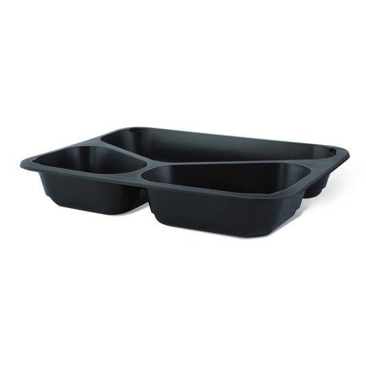 Set 300 Caserole Termosudabile din PP pentru Catering, Culoare Negre, Dimensiune 227x178x40 mm, 3 Compartimente