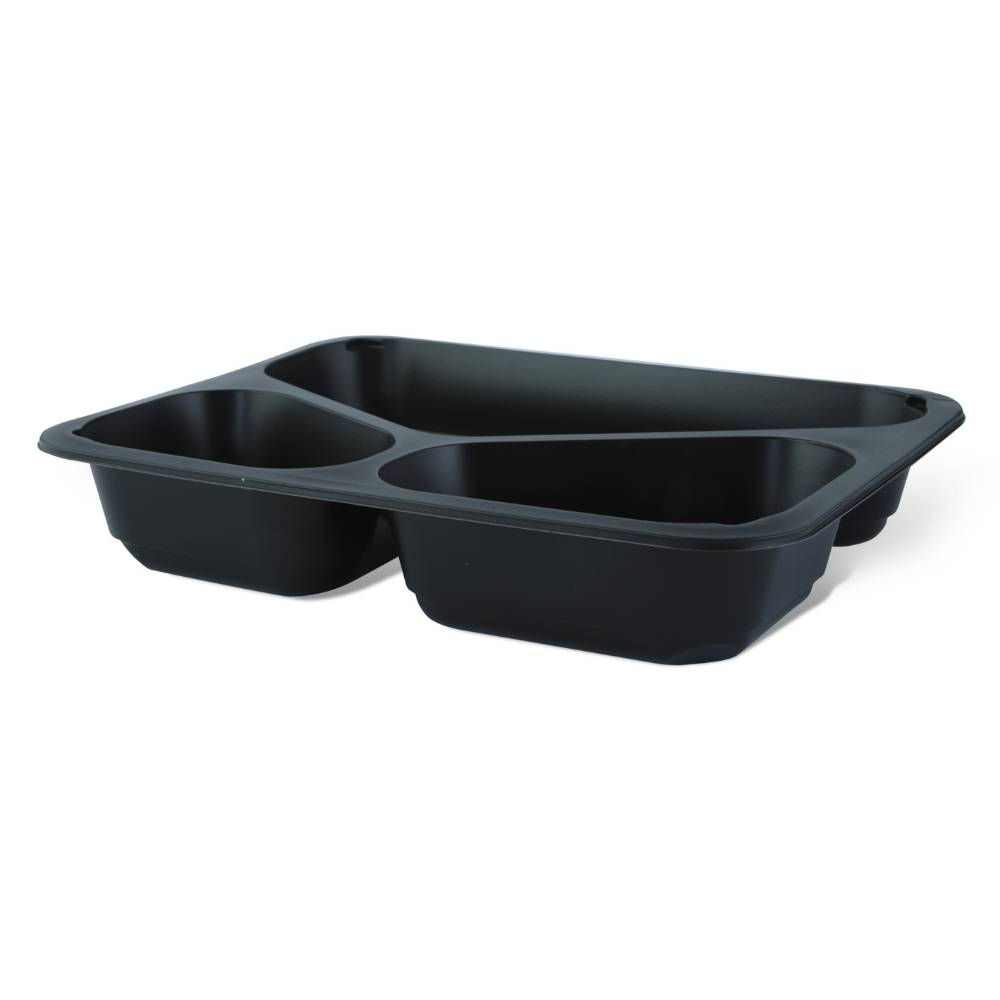 Set 300 Caserole Termosudabile din PP pentru Catering, Culoare Negre, Dimensiune 227x178x50 mm, 3 Compartimente