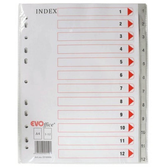 Index din Plastic EVOffice, Numerotat de la 1 la 12, Format A4
