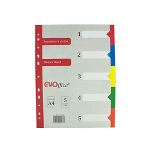 Separatoare din Carton EVOffice, 5 Culori/Set, Format A4
