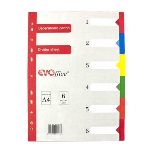 Separatoare din Carton EVOffice, 6 Culori/Set, Format A4