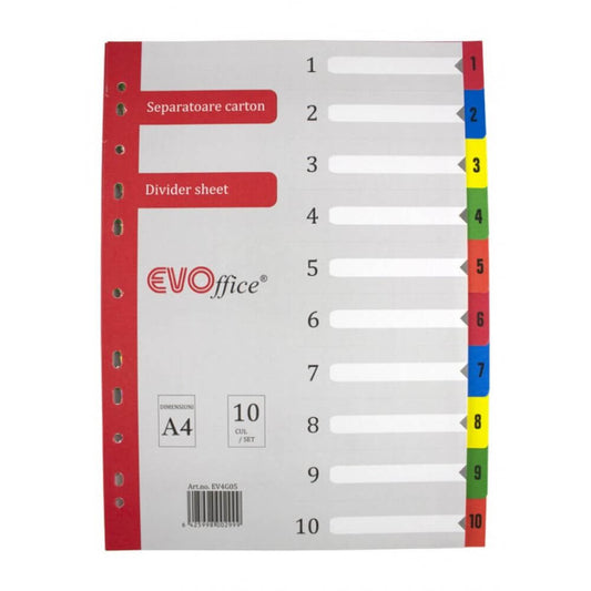 Separatoare din Carton EVOffice, 10 Culori/Set, Format A4