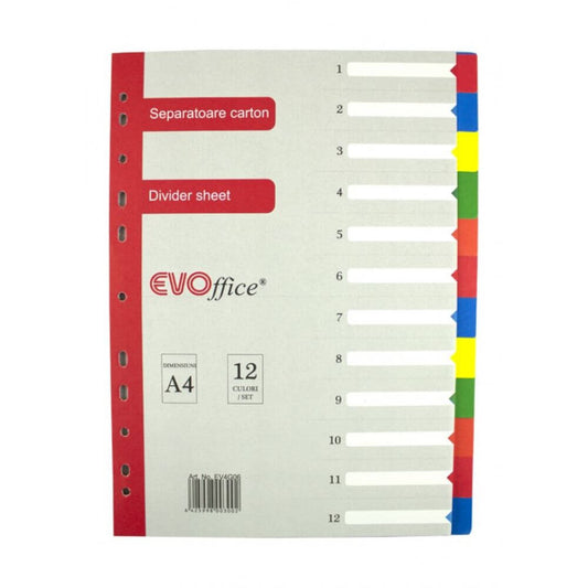 Separatoare din Carton EVOffice, 12 Culori/Set, Format A4