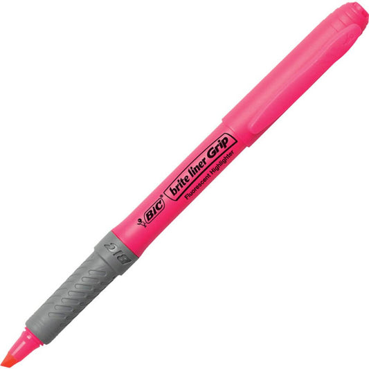 Set 12 Evidentiatoare BIC Brite Liner Grip, Roz, Evidentiator BIC, Evidentiator Brite Liner, Markere BIC, Highlighter BIC, Texmarker BIC, Evidentiatoare BIC, Markere BIC, Markere Permanente, Markere BIC Permanente