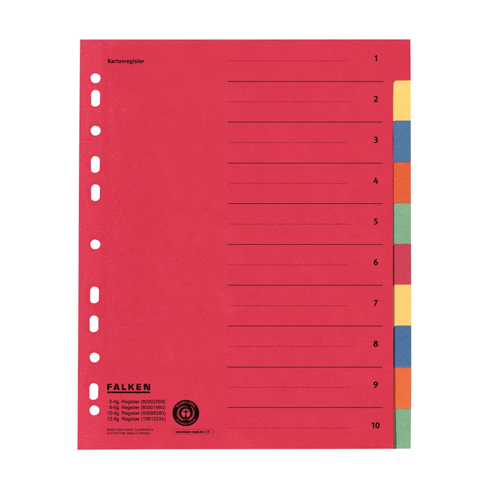 Separatoare carton 240x297 index color 230g 10 bucati/set, A4, rezistente