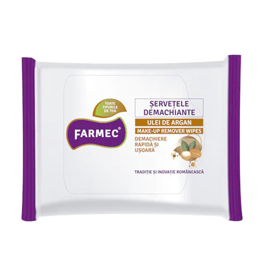 Servetele Demachiante Farmec cu Ultei de Argan, 20 Buc/Pachet
