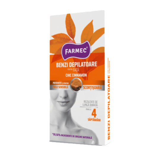 Benzi Depilatoare Farmec pentru Fata Chic Cinnamon, 20 Benzi + 2 Servetele