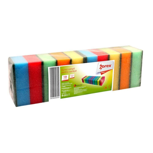 Set 10 Bureti Simpli Zorex, 9x5.8x3 cm, Multicolor, Spuma Poliuretanica si Fibra Abraziva, Bureti cu Spuma si Fibra Abraziva, Bureti Curatare Vase, Bureti Simpli de Vase, Bureti pentru Vase, Bureti pentru Spalat Vasele, Bureti Curatare Vase