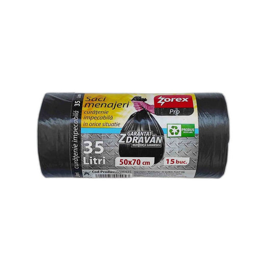 Saci Menajeri Zorex LDPE Negri, 35 L, 50x70 cm, 15 Buc