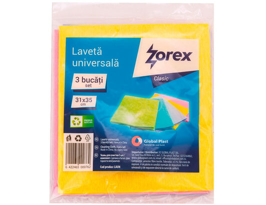 Set 3 Lavete Universale Zorex Clasic, 31x35 cm, Poliester, Diverse Culori, Lavete pentru Vase, Lavete pentru Curatenie, Lavete Menaj, Lavete pentru Bucatarie