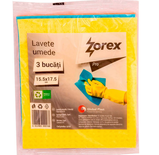 Set 3 Lavete Umede Zorex Pro, 15.5x17.5 cm, Diverse Culori, Lavete pentru Curatenie, Lavete Menaj, Lavete pentru Bucatarie, Lavete pentru Vase, Laveta Umeda Universala