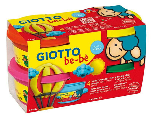 Plastilina Standard, 4 Culori(magenta, Rosu, Galben, Verde) X 100 Grame/borcan, Giotto Be-be