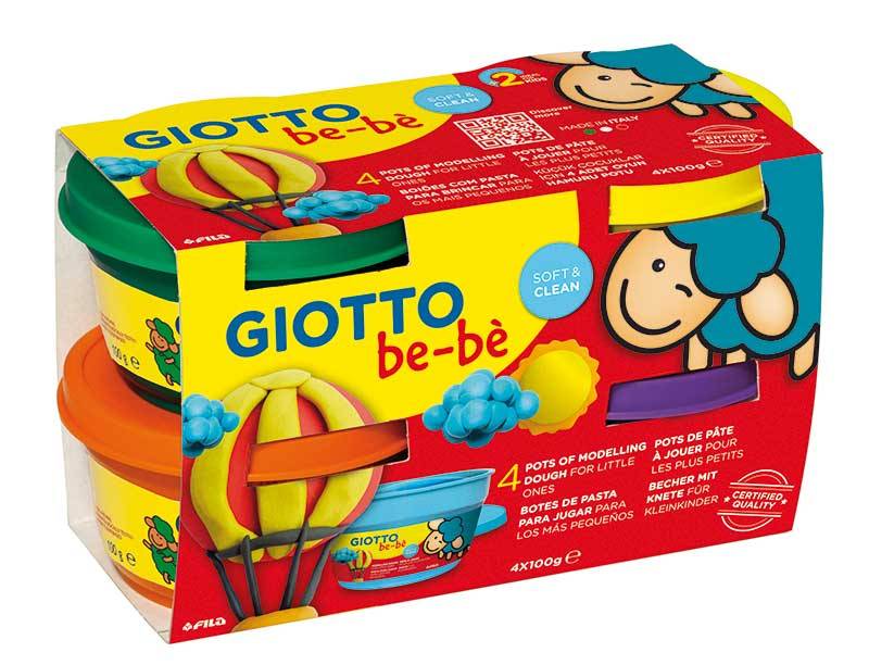 Plastilina Standard, 4 Culori(verde, Rosu, Galben, Mov) X 100 Grame/borcan, Giotto Be-be