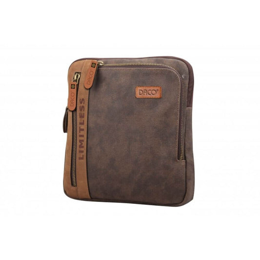 Geanta pentru Umar DACO, 24x22x4.5 cm, cu 5 Fermoare, Material Piele, Maro, Geanta Casual Sport din Piele, Geanta de Umar pentru Adolescenti, Geanta din Piele, Genti Piele cu Fermoare pentru Carti si Caiete, Geanta de Scoala, Genti Scoala