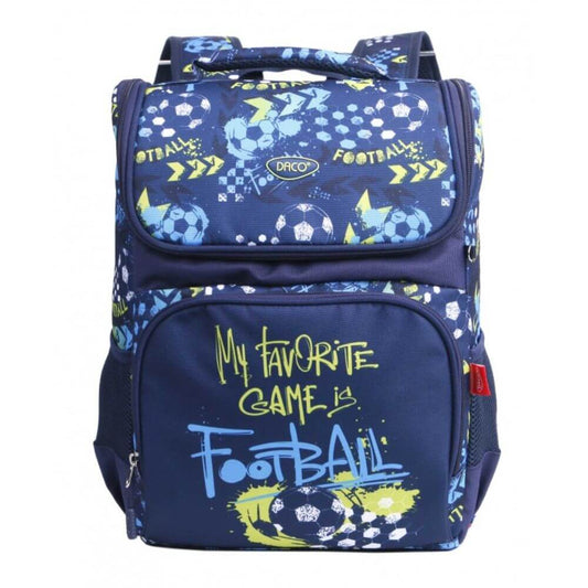 Ghiozdan DACO, 38x29x16 cm, Model Fotbal, Culoare Albastra, Bretele Reglabile, Material Poliester, Multicolor, Ghiozdane pentru Scoala, Ghiozdan de Scoala, Ghiozdan pentru Copii, Ghiozdan Scolar, Ghiozdane Scolare, Ghiozdanele